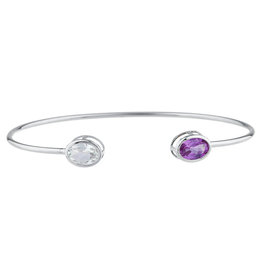 Aquamarine & Alexandrite Oval Bezel Bangle Bracelet .925 Sterling Silver