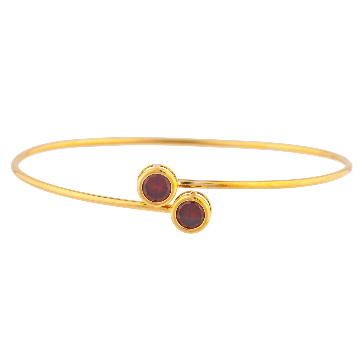 14Kt Yellow Gold Plated Garnet Round Bezel Bangle Bracelet