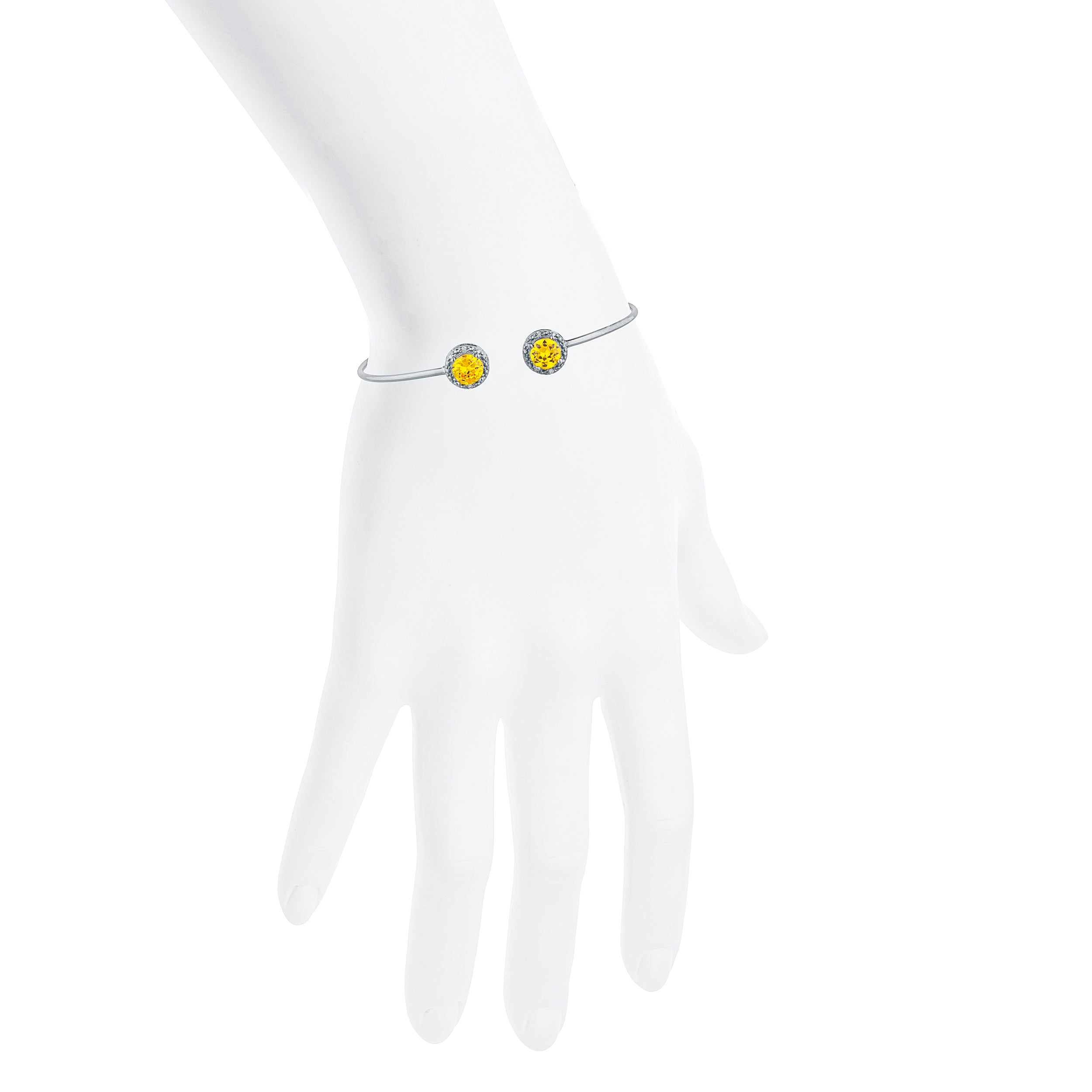14Kt Gold Yellow Citrine & Diamond Round Bangle Bracelet