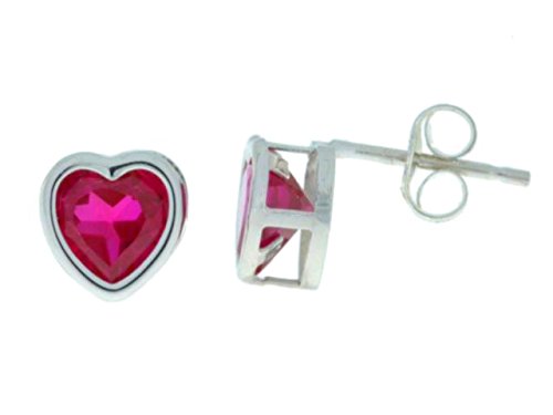 14Kt White Gold Ruby Heart Bezel Stud Earrings