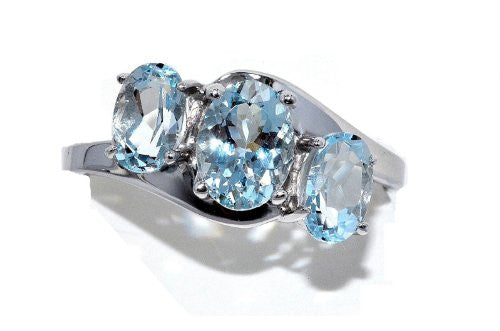 2 Ct Genuine Aquamarine Oval Ring .925 Sterling Silver Rhodium Finish