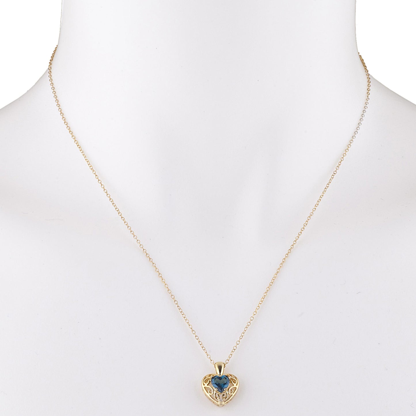 14Kt Yellow Gold Plated London Blue Topaz & Diamond Love Design Heart Pendant