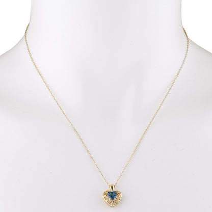 14Kt Yellow Gold Plated London Blue Topaz & Diamond Love Design Heart Pendant