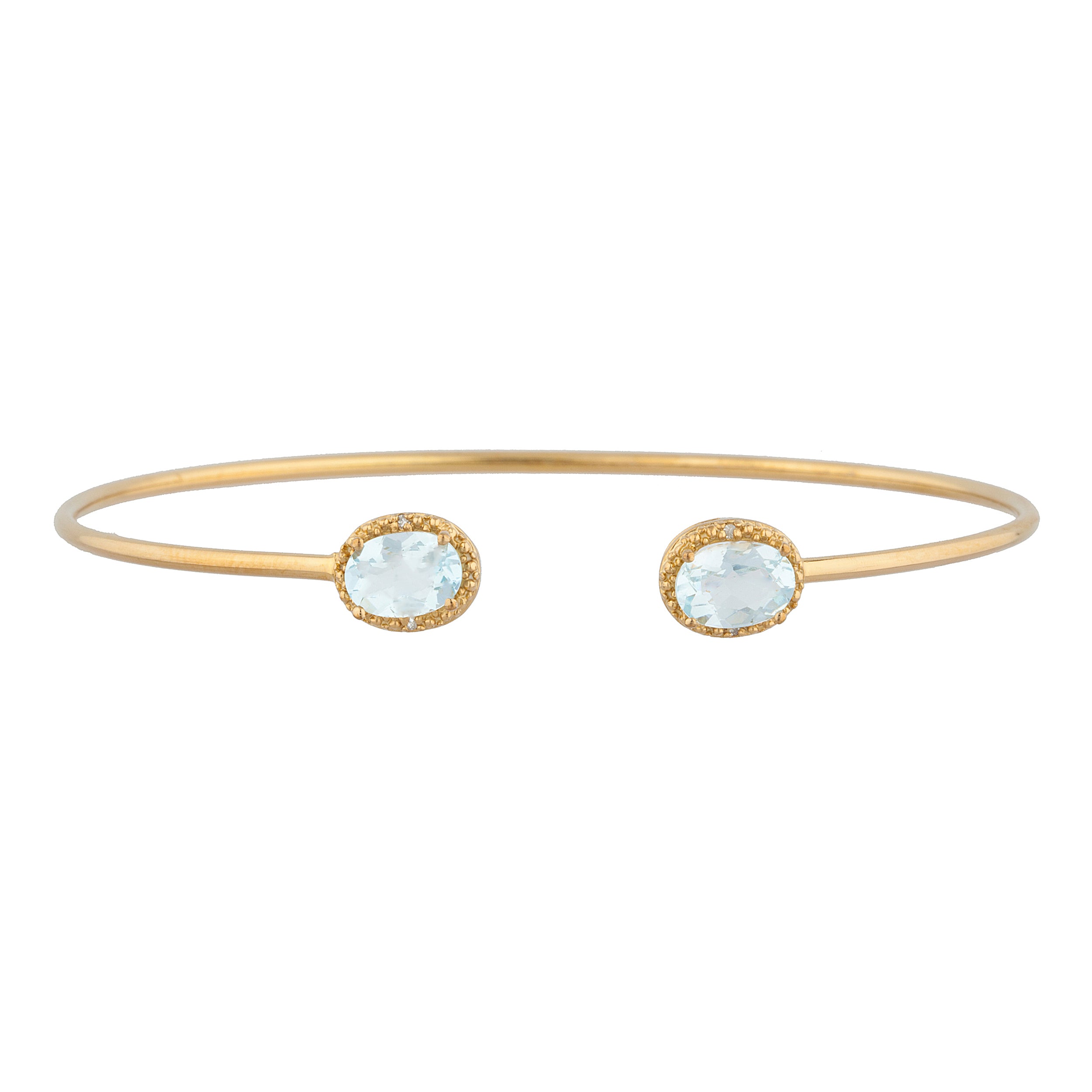 14Kt Gold Genuine Aquamarine & Diamond Oval Bangle Bracelet