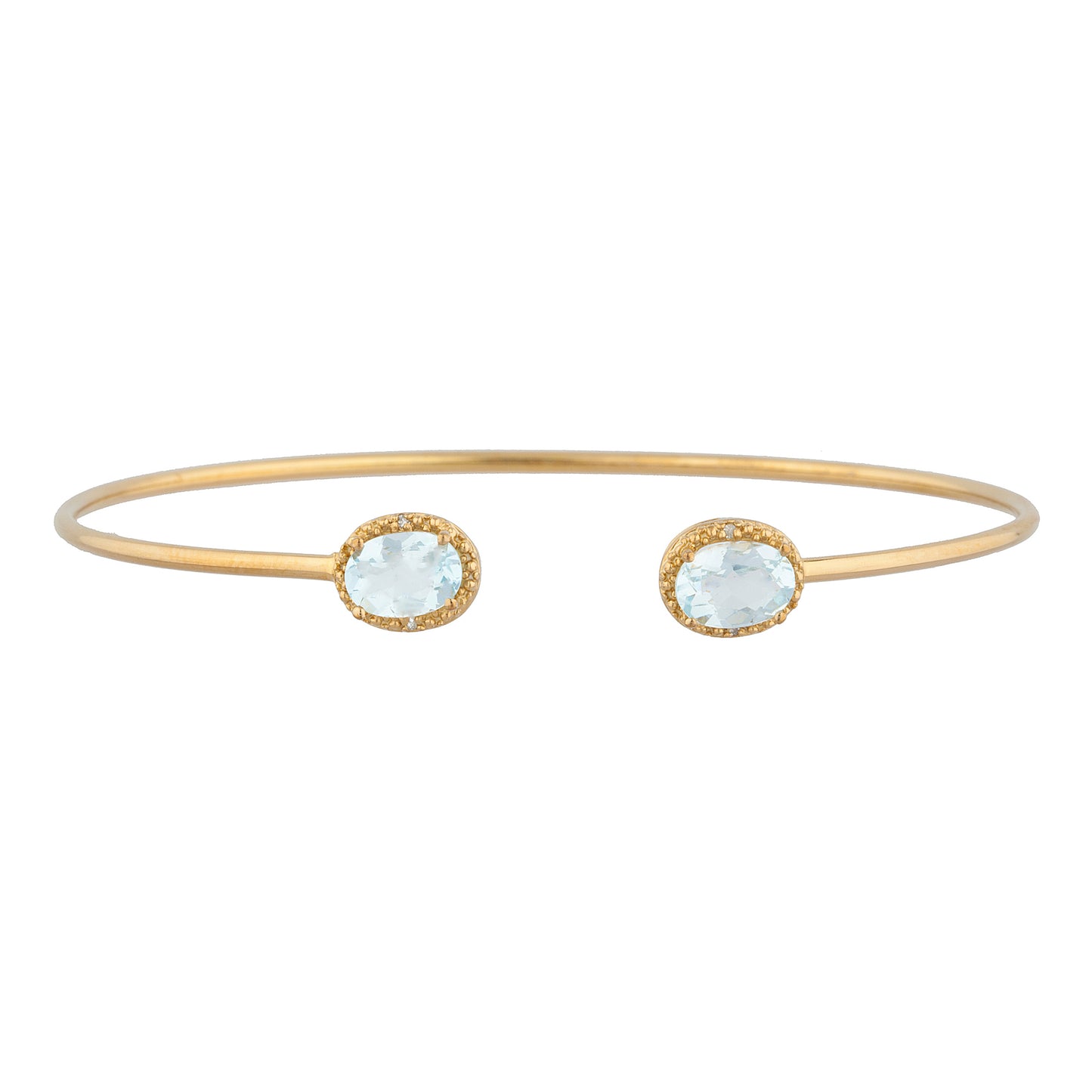 14Kt Gold Genuine Aquamarine & Diamond Oval Bangle Bracelet