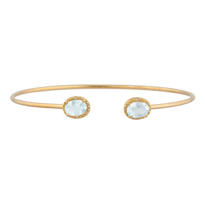 14Kt Gold Genuine Aquamarine & Diamond Oval Bangle Bracelet