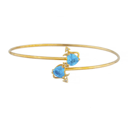 Swiss Blue Topaz & Diamond Devil Heart Bangle Bracelet 14Kt Yellow Gold Rose Gold Silver