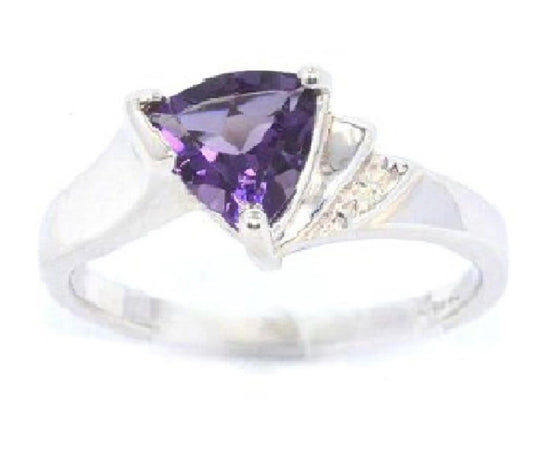 14Kt Gold Amethyst & Diamond Trillion Ring