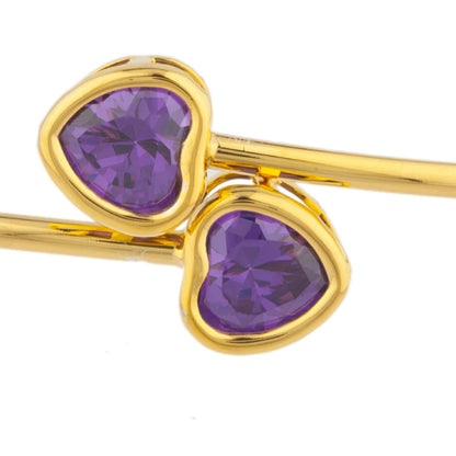 14Kt Yellow Gold Plated Amethyst Heart Bezel Bangle Bracelet