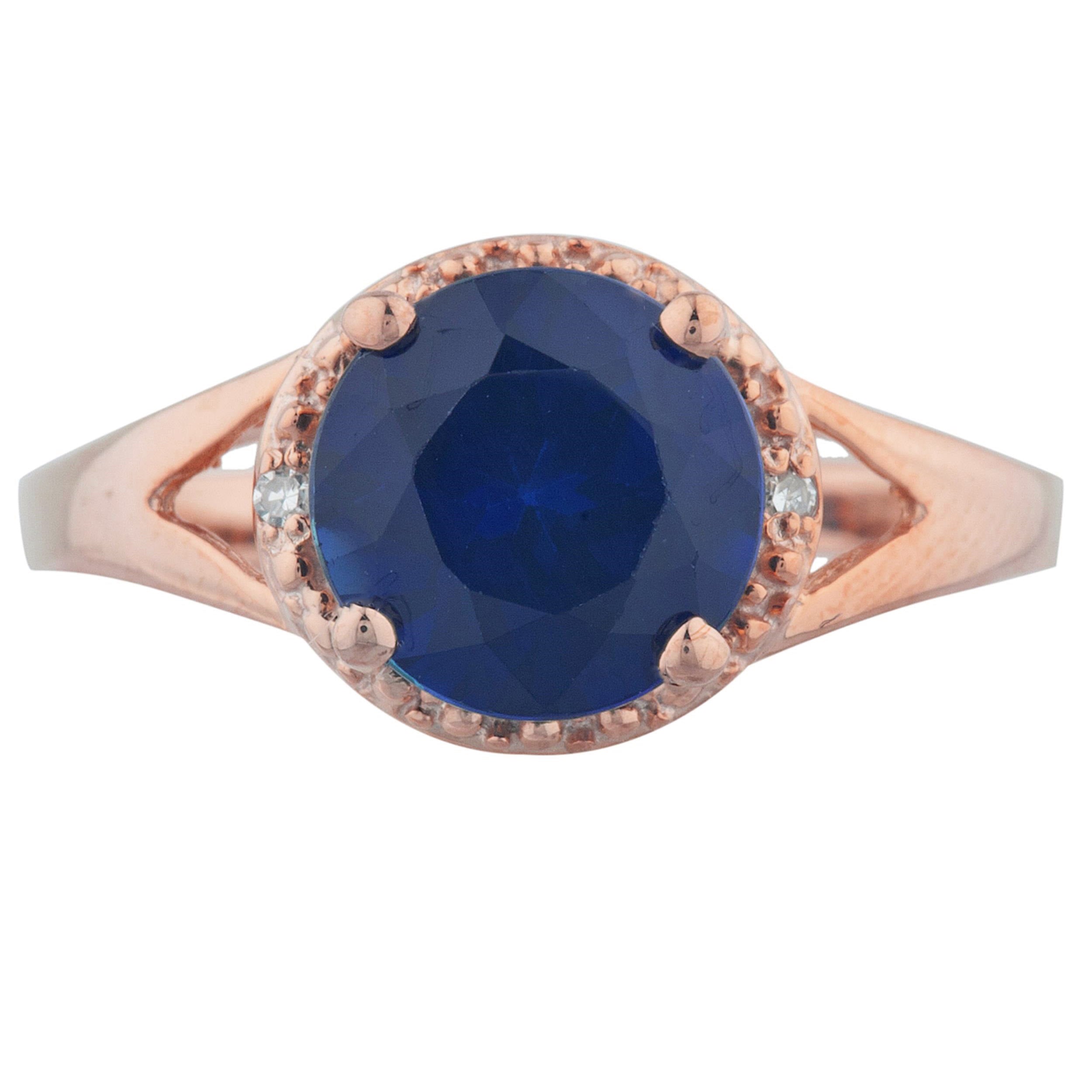14Kt Gold 2 Ct Blue Sapphire & Diamond Halo Design Round Ring