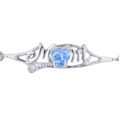 Tanzanite & Diamond Heart Mom Bracelet .925 Sterling Silver