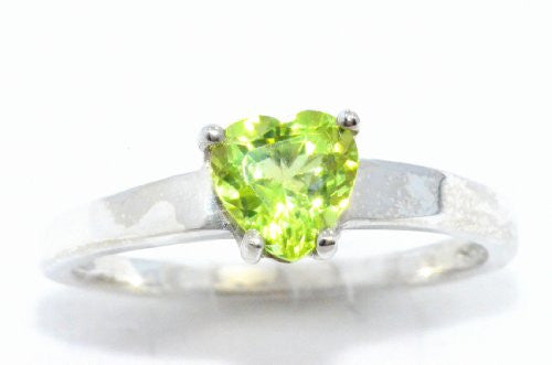 1 Ct Peridot Heart Ring .925 Sterling Silver Rhodium Finish