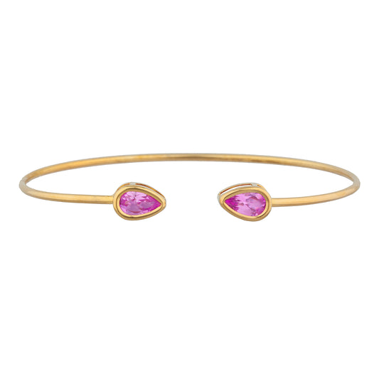 14Kt Yellow Gold Plated Pink Sapphire Pear Bezel Bangle Bracelet