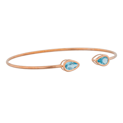 14Kt Rose Gold Plated Blue Topaz Pear Bezel Bangle Bracelet