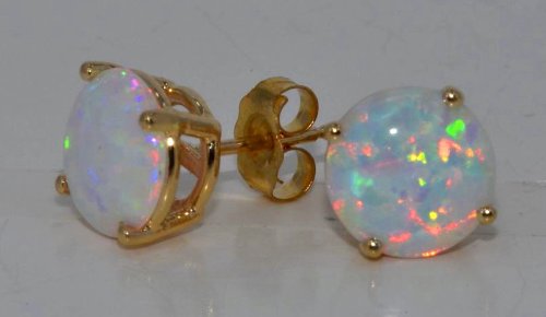 14Kt Yellow Gold Opal Round Stud Earrings