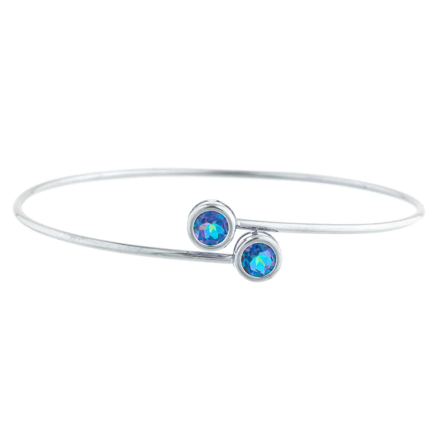 2 Ct Natural Blue Mystic Topaz Round Bezel Bangle Bracelet .925 Sterling Silver