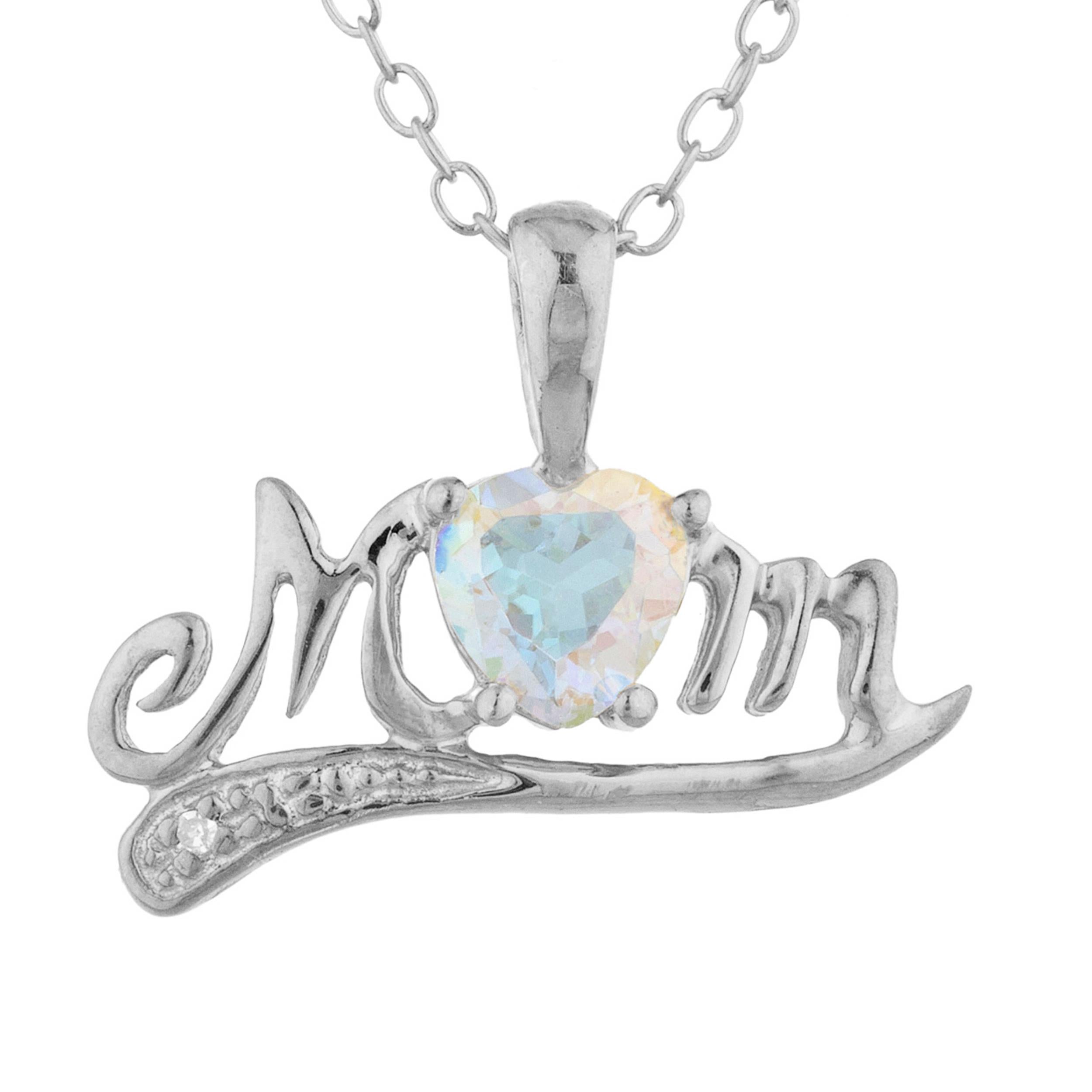 14Kt Gold Natural Mercury Mist Mystic Topaz & Diamond Heart Mom Pendant Necklace