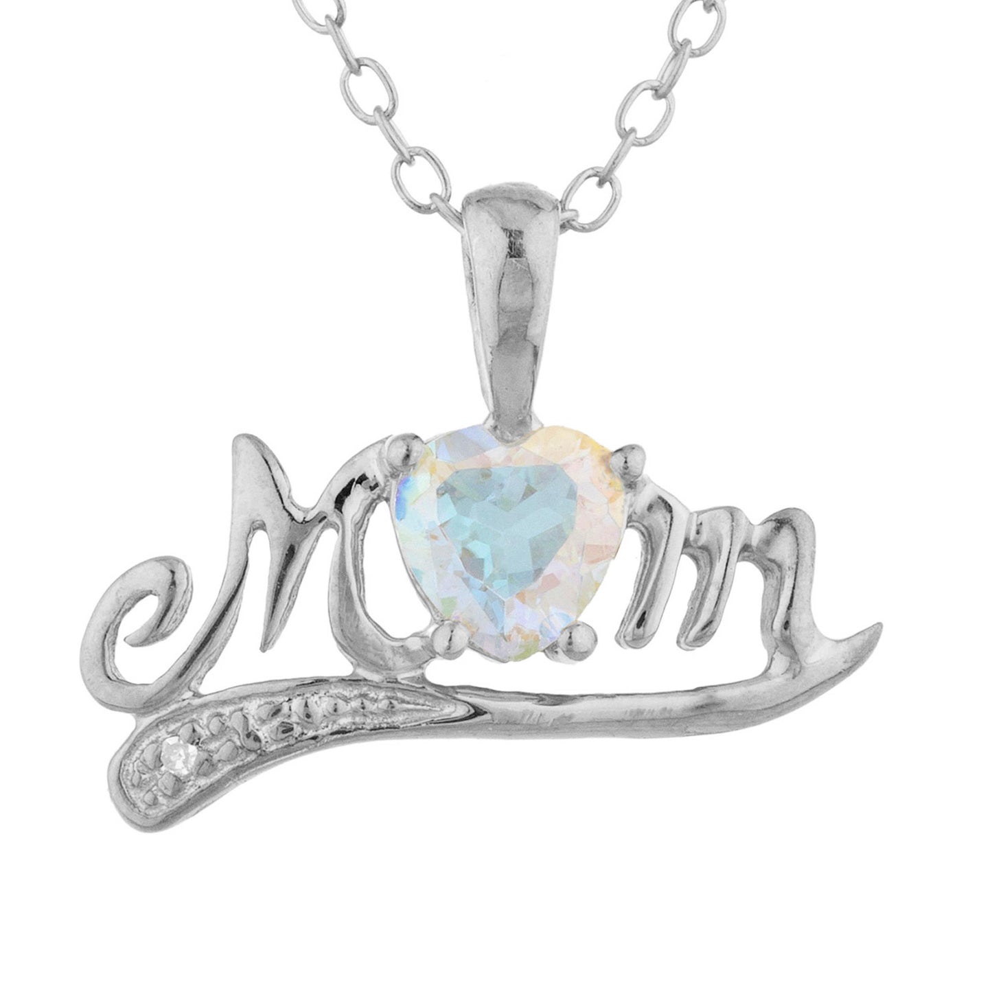 14Kt Gold Natural Mercury Mist Mystic Topaz & Diamond Heart Mom Pendant Necklace