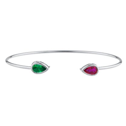 Created Ruby & Emerald Pear Bezel Bangle Bracelet .925 Sterling Silver