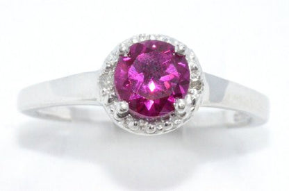 1 Ct Created Ruby & Diamond Round Ring .925 Sterling Silver Rhodium Finish