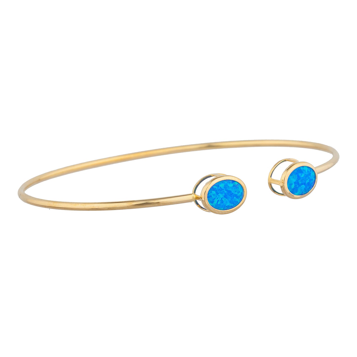 14Kt Gold Blue Opal Oval Bezel Bangle Bracelet