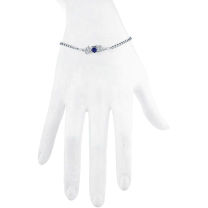 Blue Sapphire & Diamond Heart Mom Bracelet .925 Sterling Silver