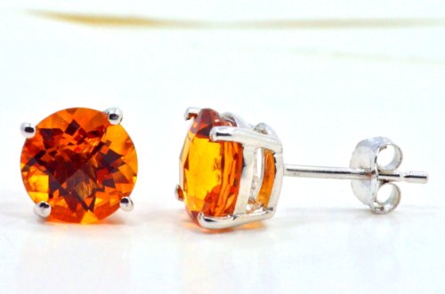 2 Carat Citrine Round Stud Earrings .925 Sterling Silver