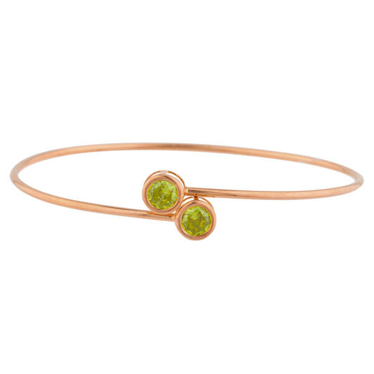 14Kt Rose Gold Plated Peridot Round Bezel Bangle Bracelet