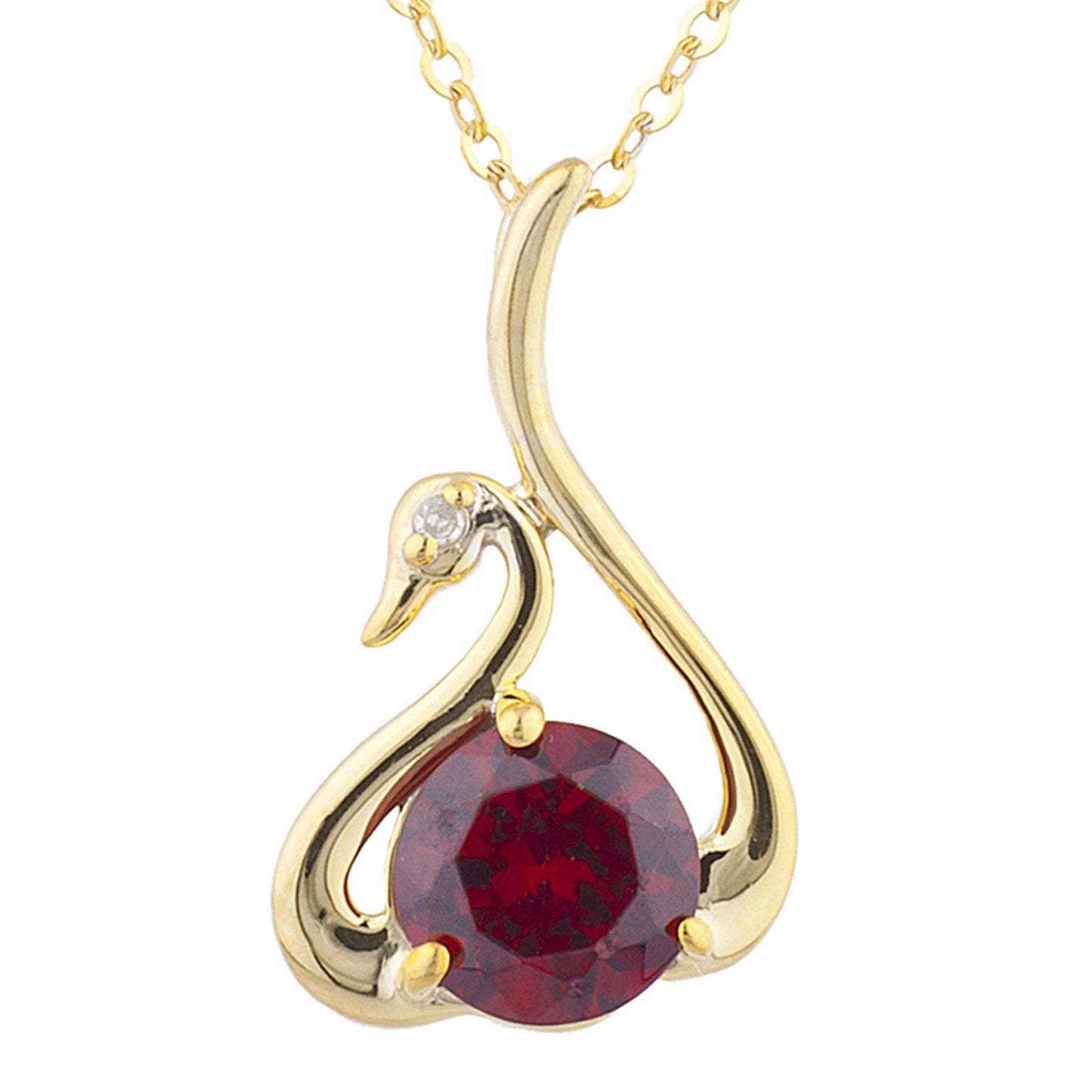 14Kt Yellow Gold Plated Garnet & Diamond Swan Pendant