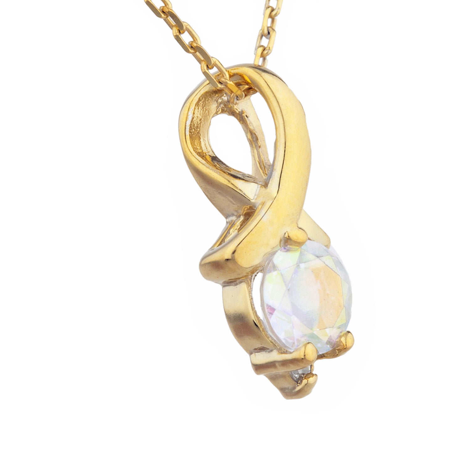 14Kt Yellow Gold Plated Natural Mercury Mist Mystic Topaz & Diamond Round Design Pendant