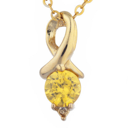 14Kt Yellow Gold Plated Yellow Citrine & Diamond Round Design Pendant