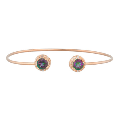 14Kt Rose Gold Plated Natural Mystic Topaz & Diamond Round Bangle Bracelet