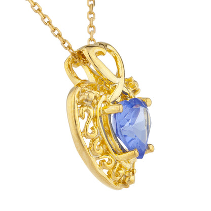 14Kt Gold Tanzanite Heart Design Pendant Necklace