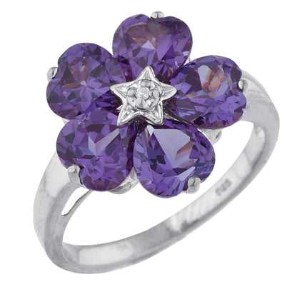 14Kt Gold Alexandrite & Diamond Heart Flower Design Ring