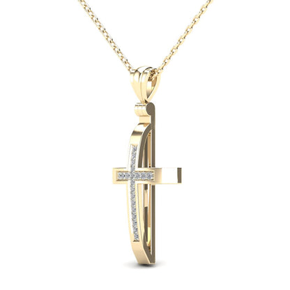 14Kt Yellow Gold Genuine Natural Diamond Cross Pendant Necklace