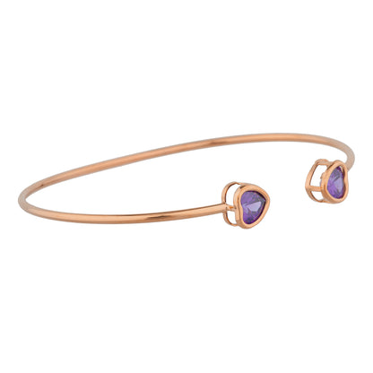 14Kt Rose Gold Plated Amethyst Heart Bezel Bangle Bracelet