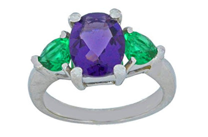 4 Ct Amethyst Oval & Emerald Heart Ring .925 Sterling Silver Rhodium Finish