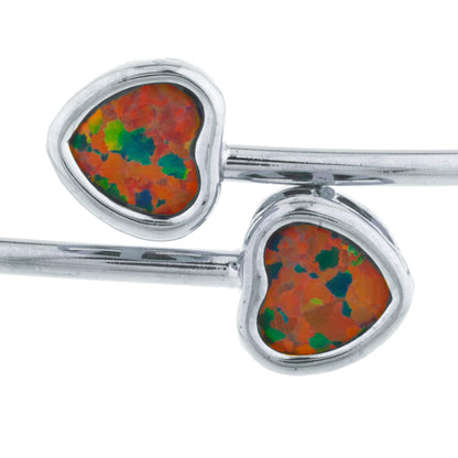 Black Opal Heart Bezel Bangle Bracelet .925 Sterling Silver