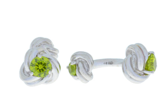 2.5 Ct Peridot Knot Cufflinks Rhodium Plated