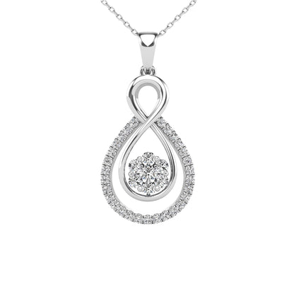 14Kt White Gold 0.32 Ct Genuine Natural Diamond Infinity Design Pendant Necklace