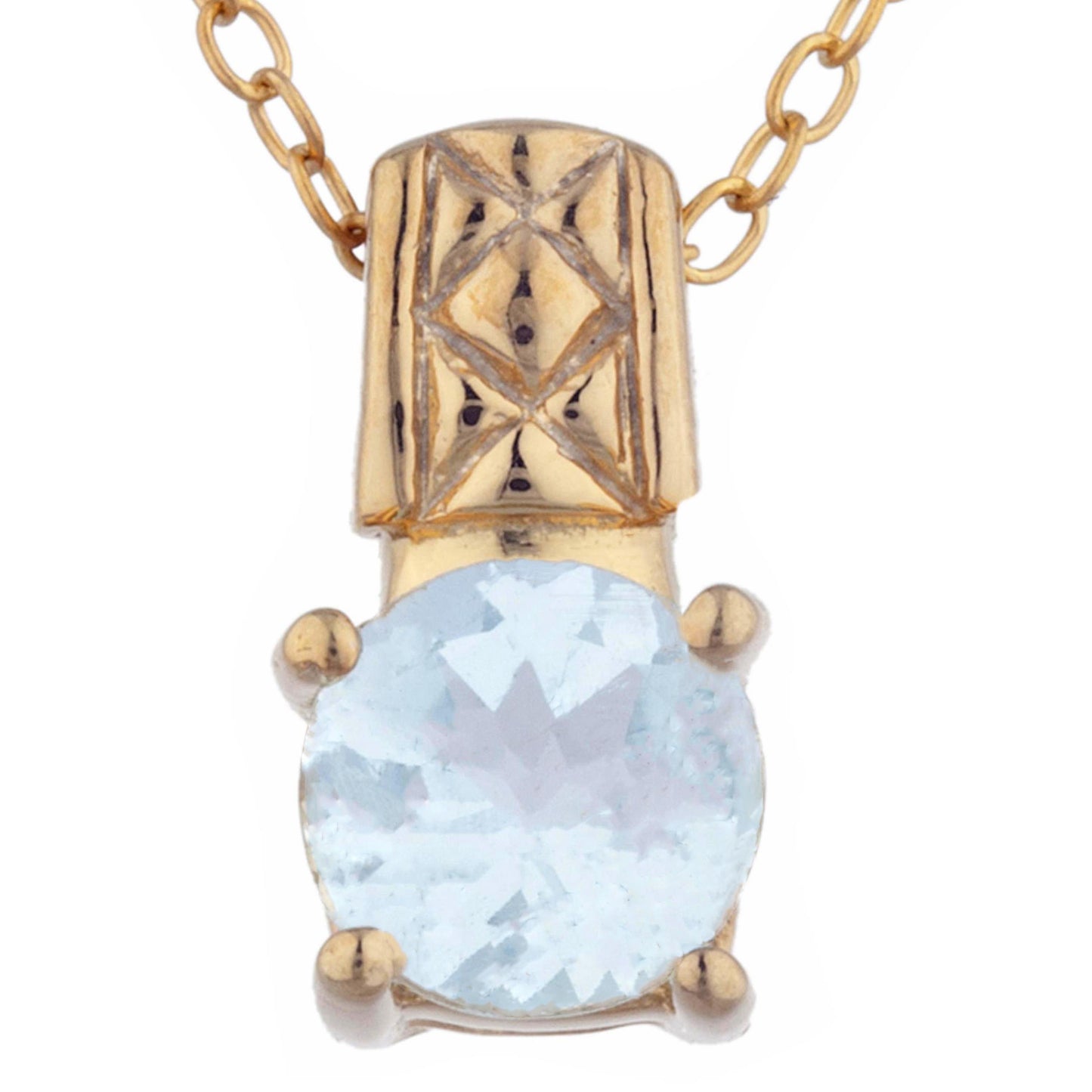 14Kt Yellow Gold Plated Aquamarine Round Design Pendant