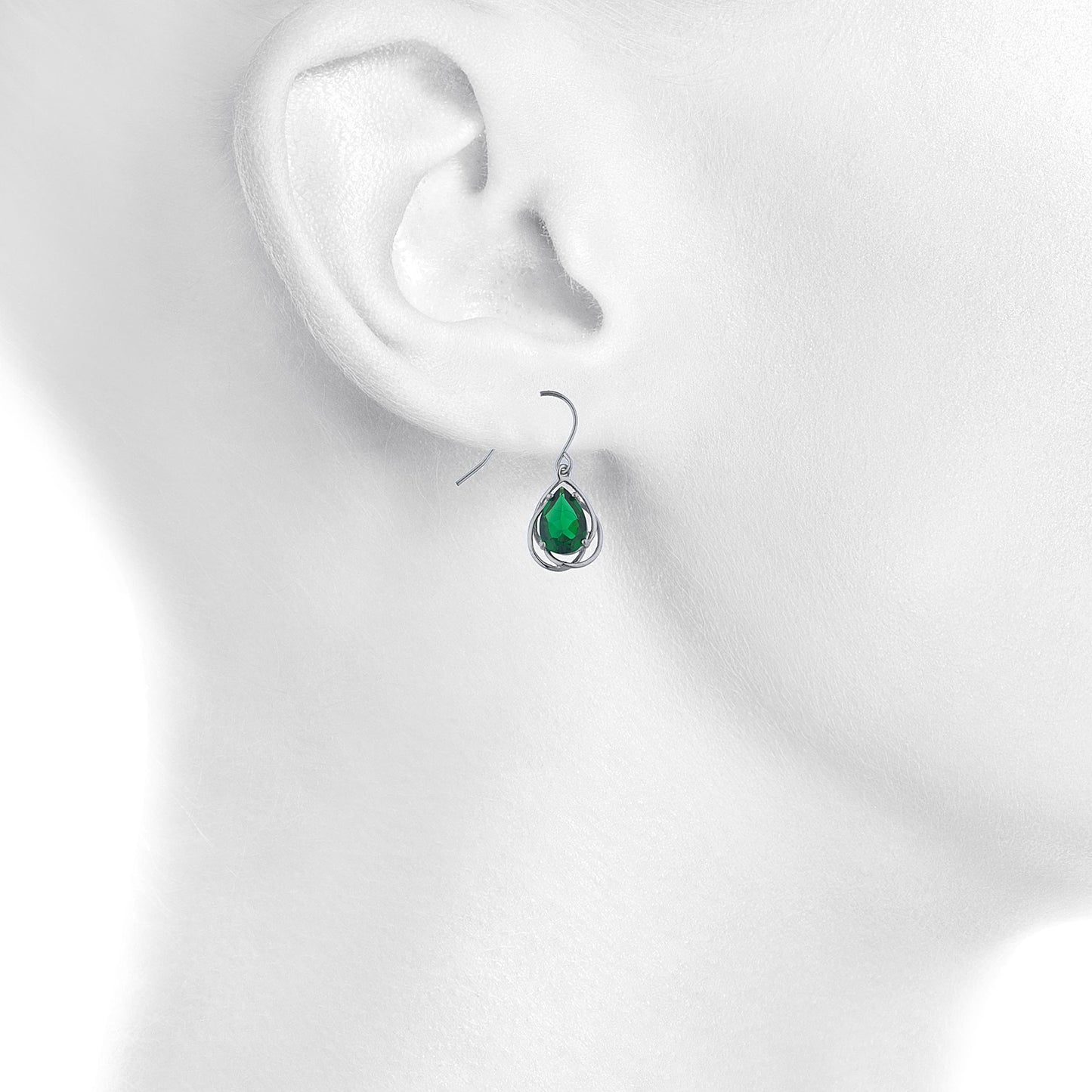 4 Ct Emerald Pear Teardrop Design Dangle Earrings .925 Sterling Silver