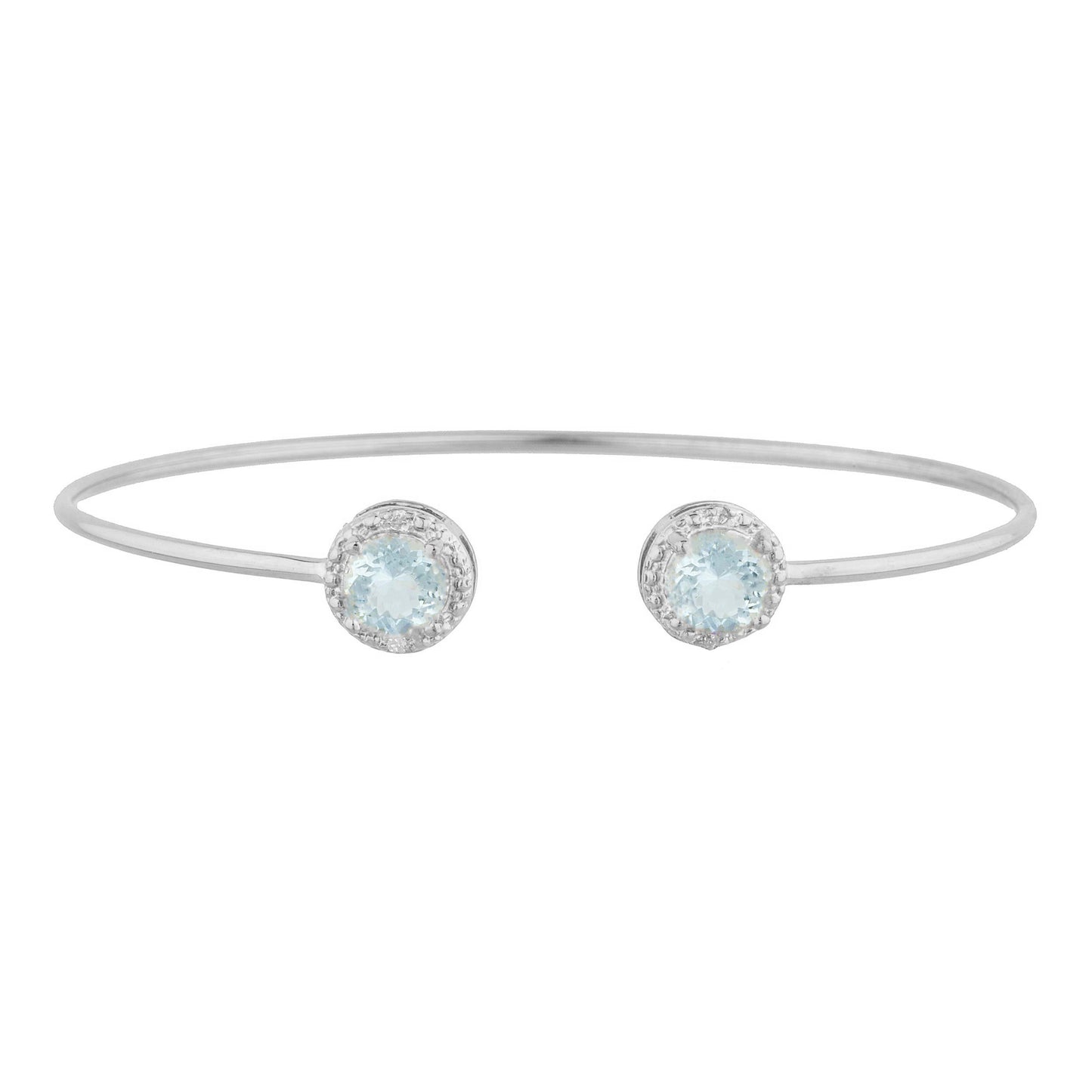 14Kt Gold Genuine Aquamarine & Diamond Round Bangle Bracelet