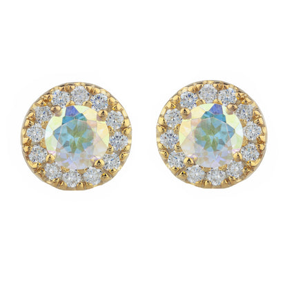 14Kt Gold 1 Ct Natural Mercury Mist Mystic Topaz Halo Design Stud Earrings