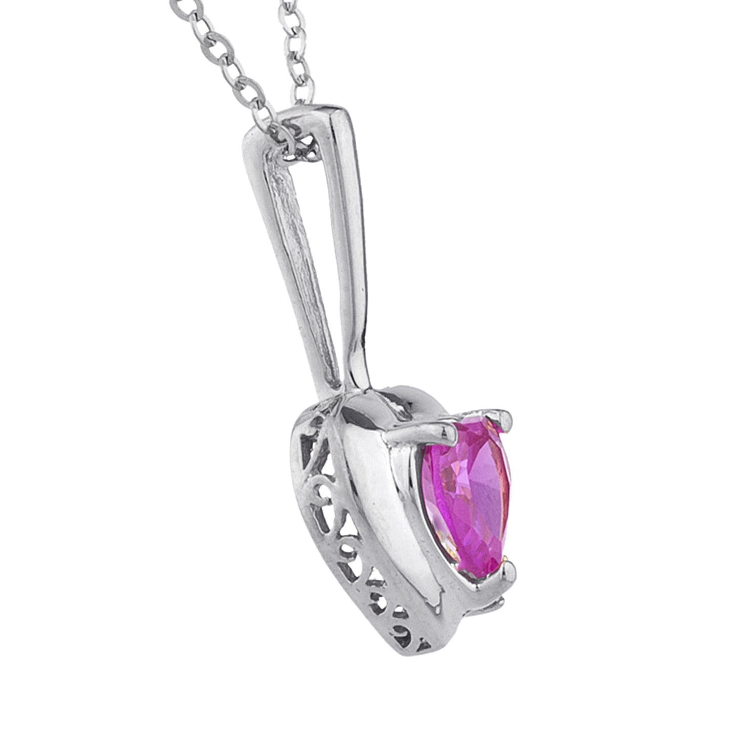 Pink Sapphire & Diamond Heart Pendant .925 Sterling Silver