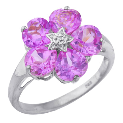 14Kt Gold Pink Sapphire & Diamond Heart Flower Design Ring