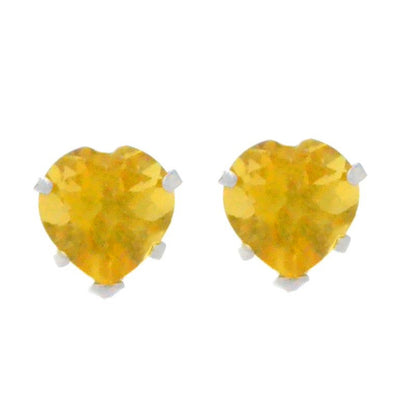 14Kt White Gold Citrine Heart Stud Earrings