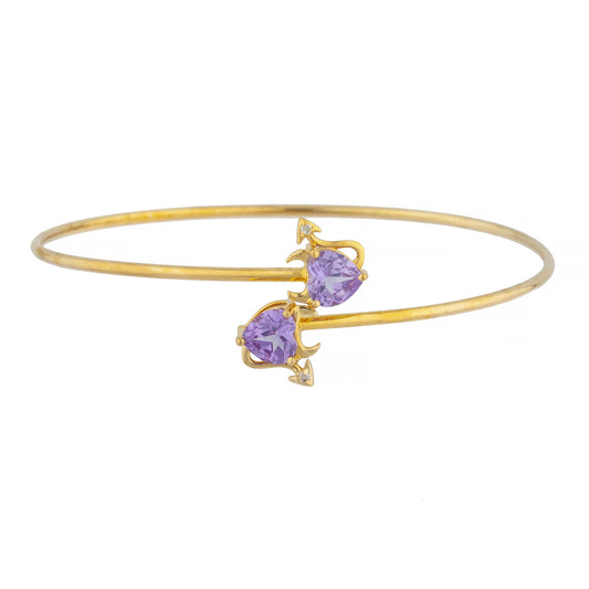 14Kt Gold Alexandrite & Diamond Devil Heart Bangle Bracelet