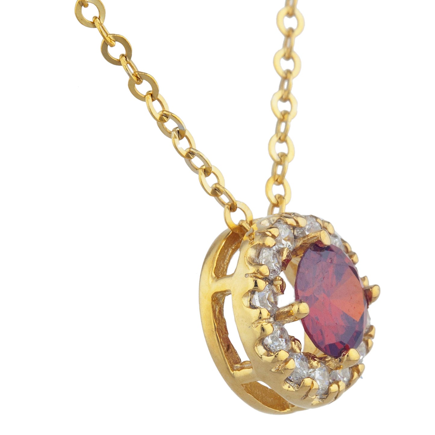 14Kt Gold 0.50 Ct Garnet Halo Design Pendant Necklace