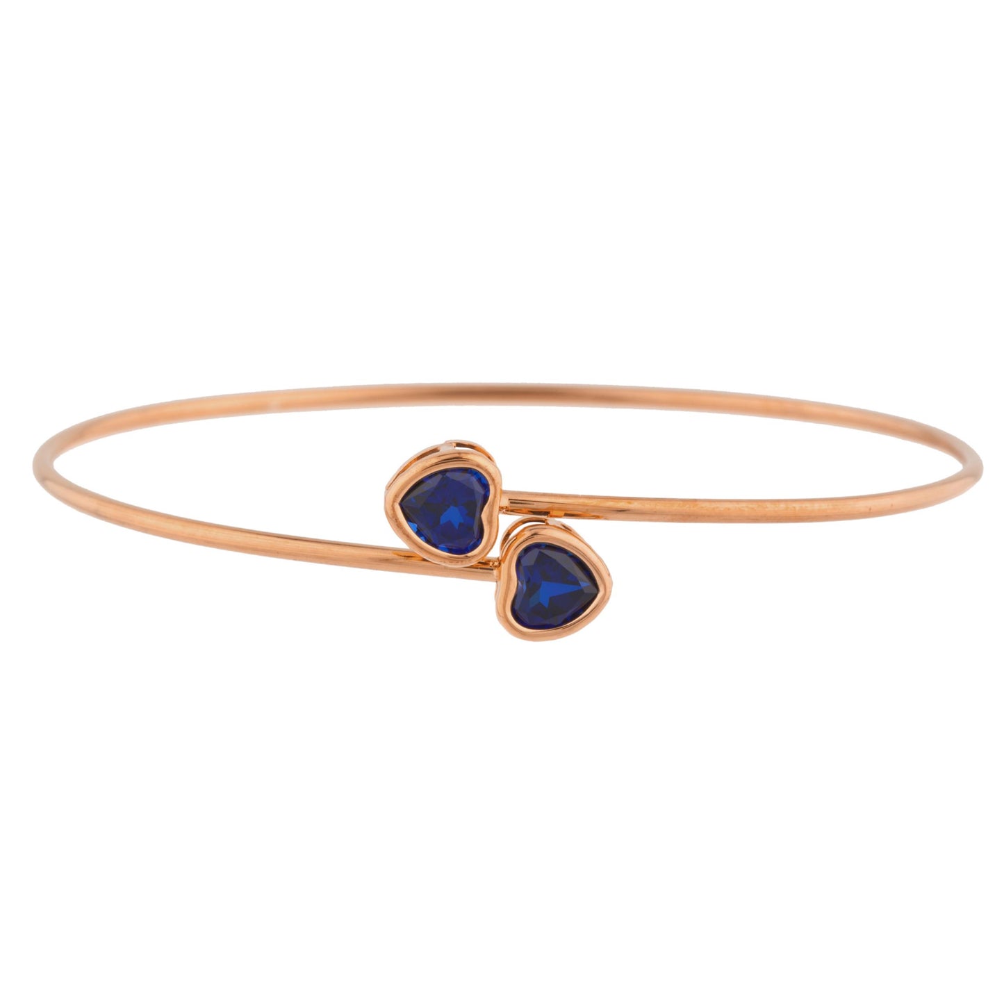 14Kt Gold Blue Sapphire Heart Bezel Bangle Bracelet